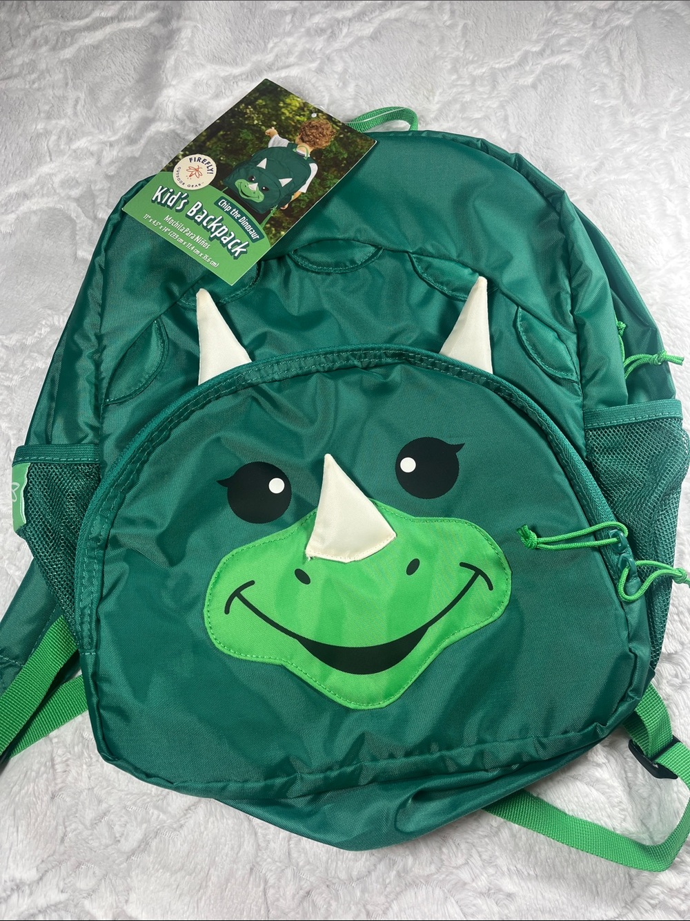Kids Green Triceratops Backpack - Cute Dinosaur Design